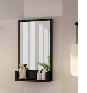 Espejo de Pared Moderno con Marco Negro y Estante de Almacenamiento, Espejo Decorativo Rectangular para Baño, Espejo de Vanidad para Hogar y Hotel - Product Image 1