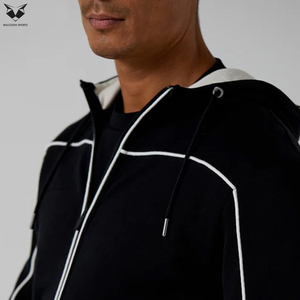 Ensemble sweat à capuche zippé et short pour homme, design unique, couleur noire contrastante, qualité supérieure - Product Image 5