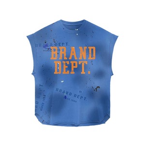 Camiseta sin mangas para hombre, 180 GSM, algodón suave, color naranja, estilo con logo personalizado, 100% algodón, corte holgado, estampada. - Product Image 2