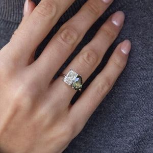 Radiant Green Pear Toi Et Moi <b>Ring</b> 3.00CT Diamond <b>Two</b> <b>Stone</b> Engagement <b>Ring</b> IGI Certified Gold Plated Double Head Bridal - Product Image 4