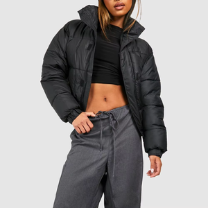 Chaqueta Acolchada Gris para Mujer, con Capucha, Cierre de Cremallera, Manga Larga, para Invierno, Corte Regular, Color Sólido, Material de Poliéster - Product Image 4