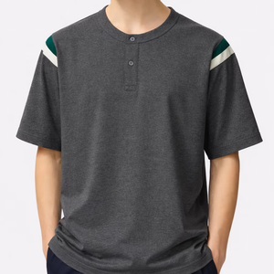 T-shirt unisexe en coton surdimensionné, écologique, respirant, à séchage rapide, style streetwear décontracté, col Henley, manches courtes, 220g - Product Image 1