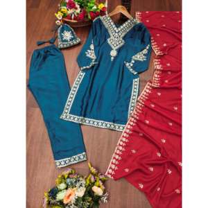 Conjunto de traje de fiesta para mujer de diseñador con trabajo bordado en secuencia - Product Image 3