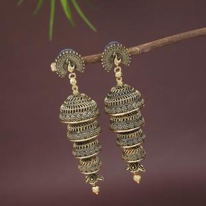 ต่างหูแบบห้อยทรงนกยูงหลายชั้นชุบทอง - Product Image 5