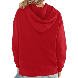Sweat-shirt à capuche rouge pour femme, surdimensionné, en molleton de coton, décontracté, avec poche, pour l'automne - Product Image 3