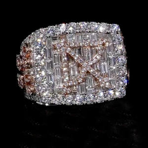 Anillo de Hombre con Diamantes Rosados, Letra X Personalizada, Moissanita Baguette, Bañado en Rodio, Plata de Ley 925, Engaste Pavé, Anillo Agrupado - Product Image 4