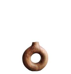 Vase en bois moderne, fin et conique, sculpté à la main, en bois massif naturel, bouteille haute, centre de table minimaliste, récipient à fleurs - Product Image 3