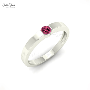 Vente flash - Bague solitaire en or blanc massif 14 carats authentique, tourmaline rose ronde de 3 mm, faite à la main, cadeau idéal pour femmes - Product Image 5