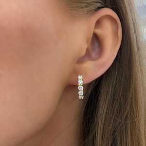 Diamond Huggie <b>Earrings</b> 14k 18k Solid Gold 14 mm Shared Prong Set Round Cut Lab Grown Everyday Wedding Modern <b>Hoops</b> Wholesale - Product Image 6