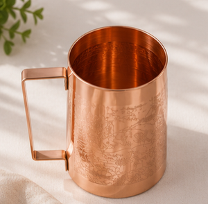 Carafe à eau en cuivre avec motif paysager gravé, design vintage, poignée, vaisselle de luxe écologique pour la maison - Product Image 5