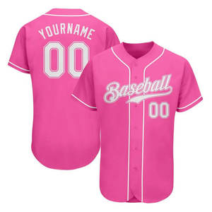 Uniforme de Béisbol Rosa Personalizado de Alto Rendimiento para Hombre, 100% Algodón, Impresión DTF, Camisa Deportiva con Botones, Logotipo OEM, Venta al Por Mayor - Product Image 1
