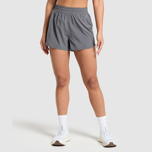 Shorts de yoga et de course décontractés taille haute pour femme, coupe ample, effet délavé, style streetwear, respirants, en Spandex/Nylon, motif uni, effet faux. - Product Image 3