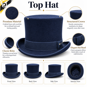 Chapeau haut de forme classique conçu pour un port confortable, construction durable, finition lisse, apparence élégante, utilisation formelle, fête - Product Image 6