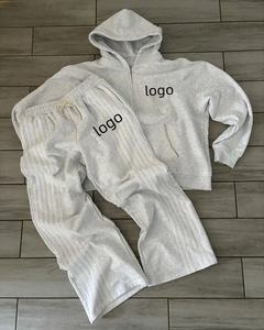 Custom Logo Distressed Winter Tracksuit for Men No <b>String</b> Lightweight Faded Vintage Oversized Hooded Hoodie and Sweatpants Set - Product Image 3