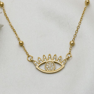 Collar de Plata de Ley 925 Bañado en Oro con Ojo Turco y Dije de Pestaña con Circonita Transparente, Cadena de Cuentas Satélite, Joyería al por Mayor - Product Image 4