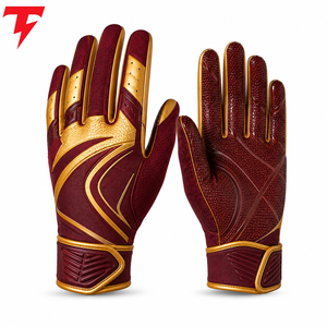 Full Finger American Football <b>Sports</b> <b>Gloves</b> Maroon Gold PU Non-Slip Hook And Loop Closure Men All Seasons - Product Image 1