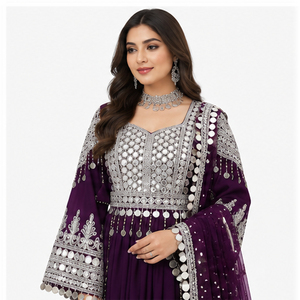 Purple Silk <b>Silver</b> Ethnic Clothing Embroidery And Tassels Traditional Indian Wedding <b>Dress</b> Afghan Kuchi <b>Dresses</b> For Women - Product Image 5