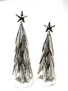 Luxury Silver Metal Christmas <b>Tree</b> Set Elegant Feather Textured Aluminum Marble Base Modern <b>Tabletop</b> X-mas Décor - Product Image 1