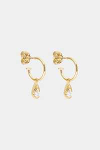 Tear Drop Diamond <b>Hoop</b> <b>Earring</b> 14k <b>Solid</b> Gold Solitaire Pear Lab Grown Dainty Half Bezel Set Minimalist Huggie Jewelry Wholesale - Product Image 5