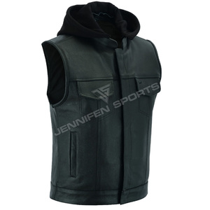 Chaleco de Cuero para Motocicleta con Capucha para Hombre, Protección Corporal, Chaleco de Cuero de Moda para Hombre, Nuevo para Otoño - Product Image 3
