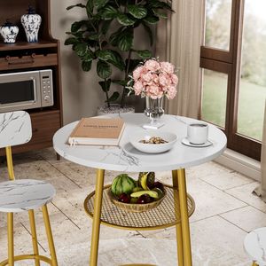 Set da Pranzo in Finto Marmo a 3 Pezzi con 2 Sgabelli per Casa, Hotel o Ristorante, Arredamento per Cucina e Sala da Pranzo - Product Image 2