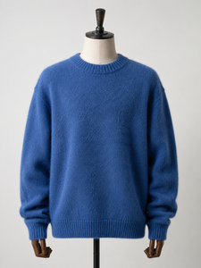 Pull rayé anti-rides en mélange de mohair bleu pour homme avec décoration vintage, épaisseur standard, vêtement d'hiver - Product Image 4