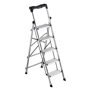 Portable Aluminum 5-<b>Step</b> Ladder with Anti-Slip Pedal and Comfort Handgrip Folding Wide <b>Stool</b> 330 Lbs Capacity - Product Image 1