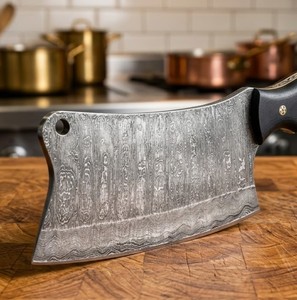Couteau à hacher ambidextre moderne fait main sur mesure 8-9,9 pouces en acier Damas avec manche en corne et micarta, étui en cuir, compatible lave-vaisselle - Product Image 3