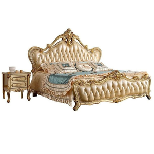 Juego de Cama de Cuero Genuino de Estilo Moderno, Muebles de Dormitorio de Madera, Tamaño King, con Estilo Antiguo para el Hogar - Product Image 1