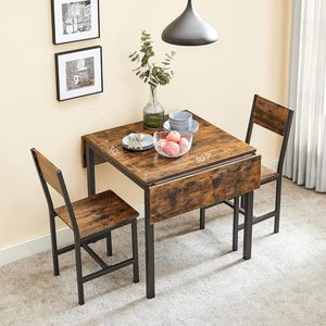 Table à manger pliante à feuilles rabattables, table de cuisine extensible pour 2 à 4 personnes, style industriel rustique marron et noir - Product Image 3