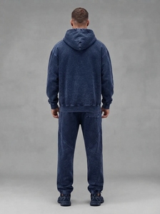 Conjunto de Sudadera con Capucha y Pantalones Deportivos para Hombre, Color Azul Marino, Lavado Ácido, con Estampado Gráfico, Algodón Grueso, Ropa Deportiva Urbana, Marca Privada Personalizada - Product Image 4