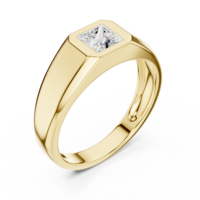 Cincin Signet Solitaire Berlian Buatan Laboratorium Potongan Princess Emas Kuning 14K untuk Pria Gaya Klasik