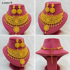 24K <b>Gold</b> Plated Floral Necklace <b>Earring</b> <b>Set</b> Brass Jewelry <b>Set</b> for Wedding Party Women - Product Image 2