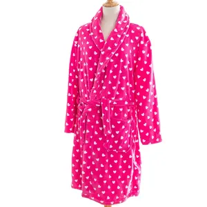 Оптовая продажа, домашний розовый халат с логотипами сердец