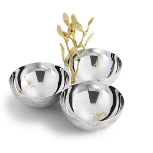 Ensemble de 3 bols de service en métal au design contemporain en forme de feuille pour la maison, les hôtels, les fêtes, les fruits secs, les dattes, les noix, centre de table - Product Image 1