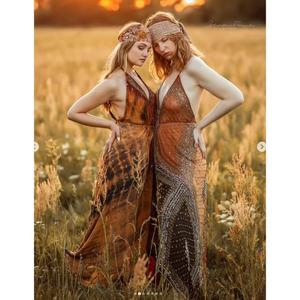 Handmade <b>Boho</b> Embroidered Viscose/Cotton Maxi <b>Dress</b> V-neck Sleeveless Regular Fit Solid Natural Waist Eco-Friendly Autumn <b>Summer</b> - Product Image 3