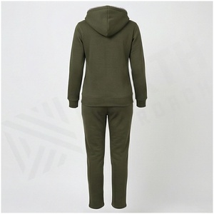 Conjunto Deportivo de 2 Piezas para Mujer, Color Verde Oliva, Sudadera con Capucha y Cierre Frontal, Pantalones, Estilo Casual, Color Sólido, Manga Larga, Forro Polar Medio - Product Image 2