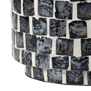 Tabourets carrés gris fumé foncé, mosaïque artisanale en nacre, petite table d'appoint pour la décoration du salon et de la chambre. - Product Image 2
