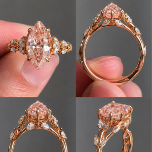 Luxury 18K Yellow Gold Fancy Vivid Pink Lab Diamond 3.03CT Marquise Cut Prong IGI Certified Engagement Wedding <b>Ring</b> for Women - Product Image 2