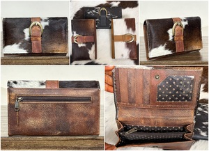 Portefeuilles à boucle en cuir de vachette véritable faits à la main pour femmes Portefeuille mince à deux volets en cuir de haute qualité Western Clutch Purse Portefeuilles - Product Image 3