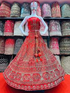 "<b>Ornate</b> Bridal Lehenga Choli: <b>Mirror</b> Work, Jarkan Stones, Heavy Dupatta & Long Blouse for Perfect Winter Weddings" - Product Image 5