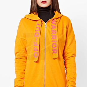 Vestido Midi con Capucha para Mujer, Estilo Casual de Otoño, 100% Algodón Tejido, Manga Larga, Cierre Frontal con Cremallera, Estampado de Letras, Talla Grande, Color Sólido - Product Image 4