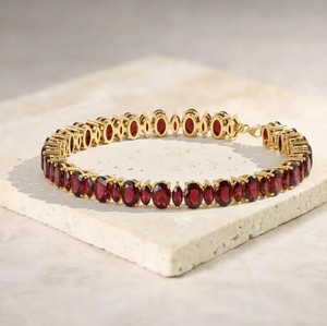 Pulsera de granate natural en plata de ley 925, pulsera de piedras preciosas hecha a mano, elegante joyería fina, regalo para mujer - Product Image 1