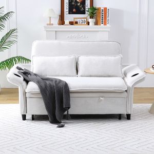 Divano Letto Multifunzionale in Tessuto a Righe Beige da 65,74 Pollici per Camere da Letto e Soggiorni con Braccioli e Schienale - Product Image 1