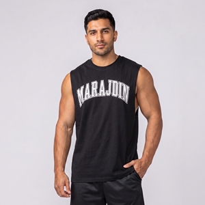 Men's Black Sleeveless <b>Tank</b> <b>Top</b> O-Neck Solid Breathable Knitted Custom Logo Front Printed Casual Style - Product Image 5
