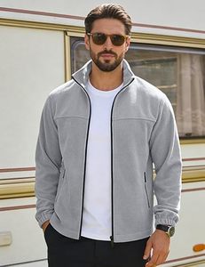 Veste polaire zippée intégrale pour homme gris clair, col montant, décontractée, légère et chaude, pour l'automne - Product Image 2
