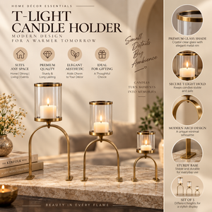 Ensemble de 3 porte-bougies en verre doré en forme d'arche pour centre de table, décoration intérieure |   Supports de bougies modernes Hurricane pour mariages et cadeaux - Product Image 2