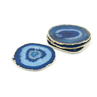 Ensemble de sous-verres modernes de luxe réutilisables en pierre d'agate avec bord électroplaqué, plateau décoratif pour table basse et bar, boîte à boissons