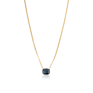 Collar con colgante de una sola piedra de zafiro azul real en oro amarillo macizo K14 de alta calidad, cadena cubana, para mujer, en oferta. - Product Image 1