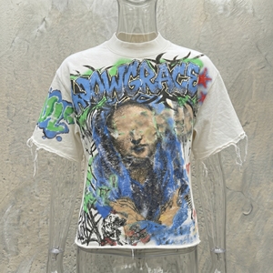 Low Grace Hand-Painted Oversized Men's T-<b>Shirt</b> Short Sleeve Street Style O-Neck Cotton Jersey Print - Product Image 6